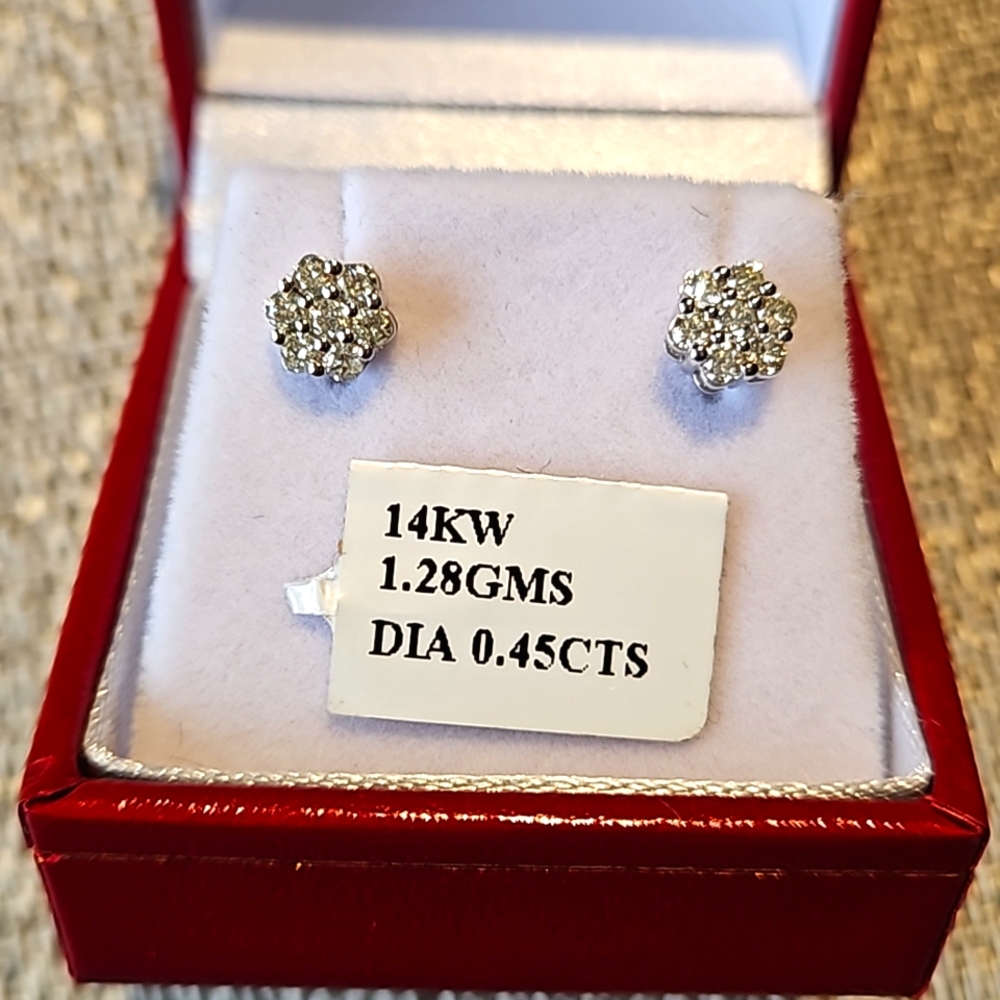 14k WG Diamond Earrings 0.45ctw NEW in Box